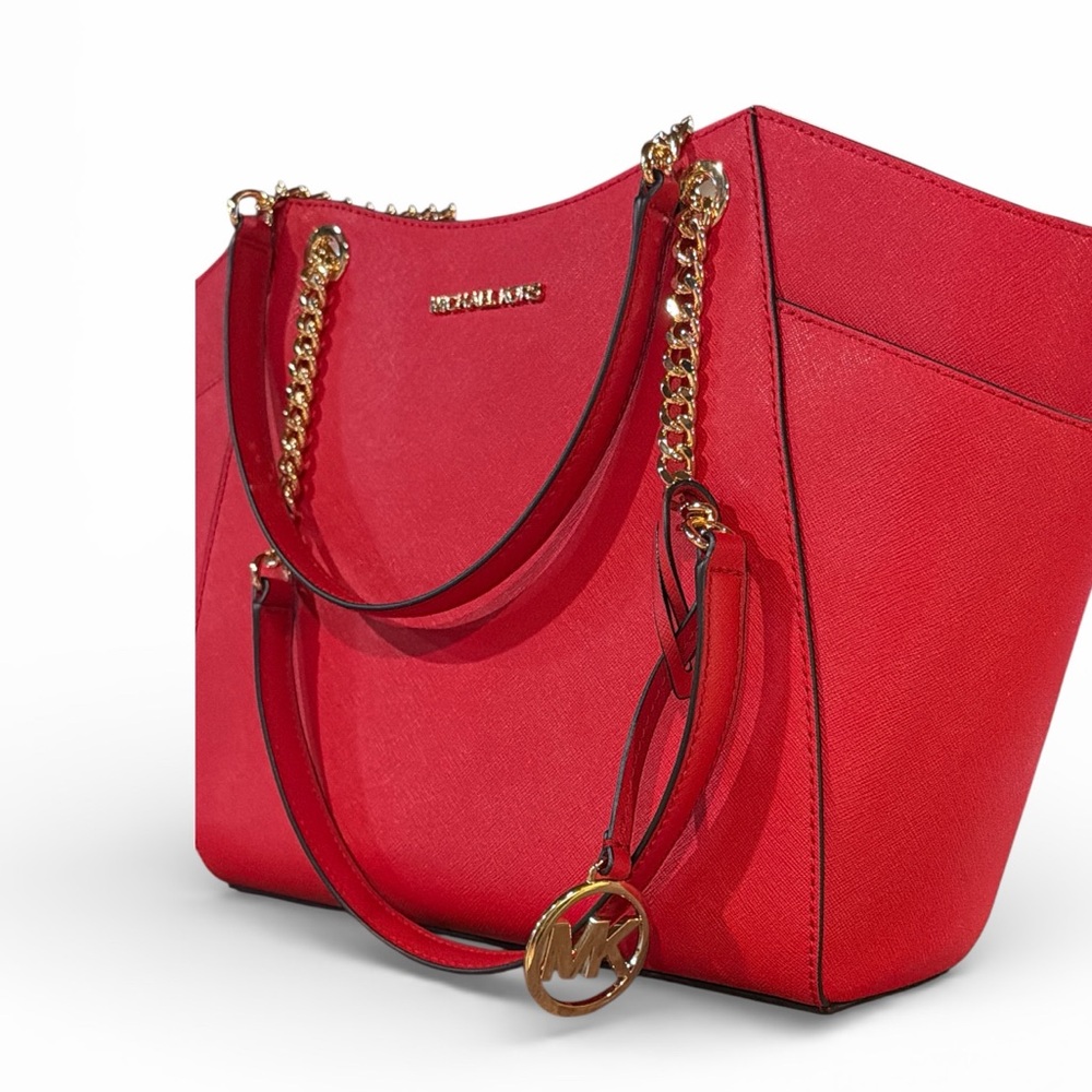NOT 4 SALE! Michael Kors Jet Set Travel Red Leather Chain Shoulder Bag Large - Picture 9 of 15